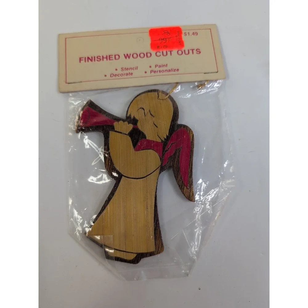 Vintage Wooden Angel Cutout Christmas Ornament Handmade Hanging Rustic 4 In